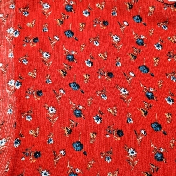 Dreamers Red Floral Tie Front Kimono Style Lightweight Cardigan - Picture 8 of 8